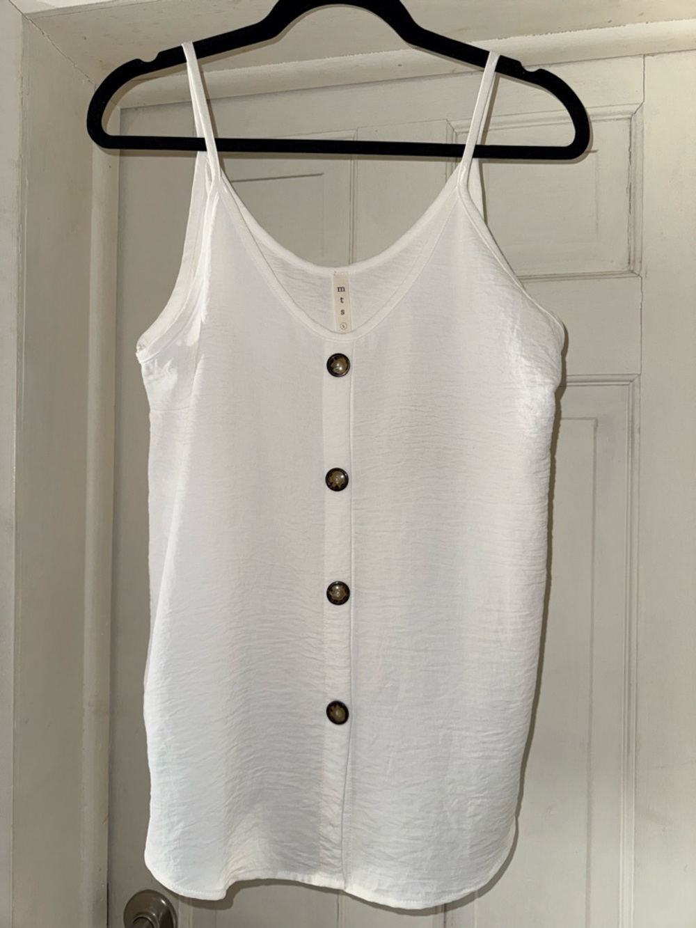 mts White Button-Front Spaghetti Strap Camisole